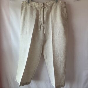 Liz Claiborne Cream Linen Audra, Sz L Preppy. Wide Leg, Cropped Pants Classy